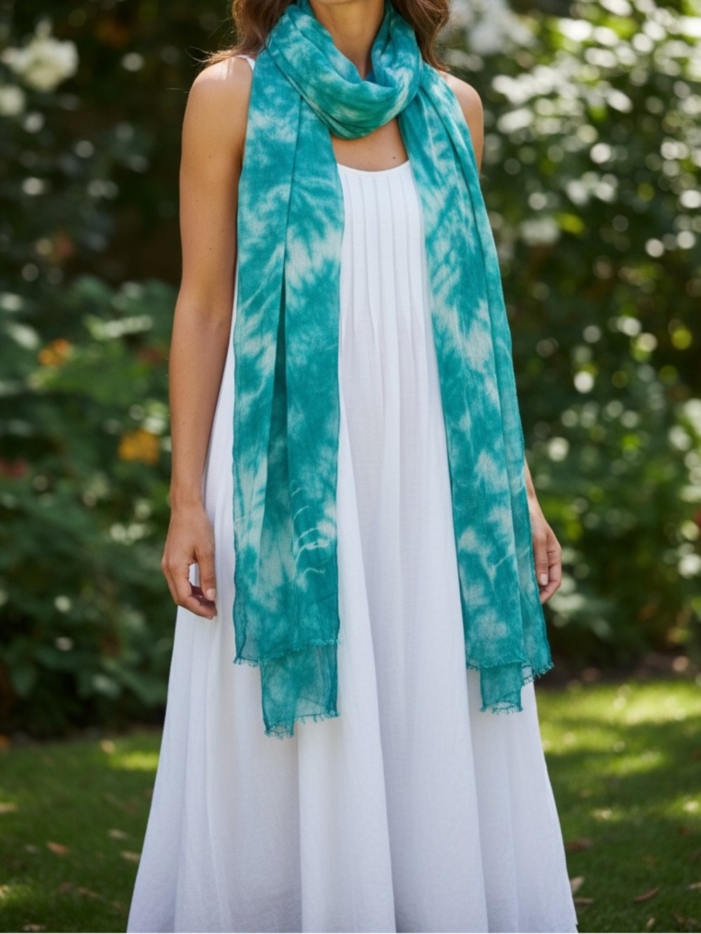 Isaac Mizrahi Aqua Tie-Dye Scarf